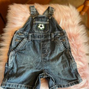 Gymboree Baby Jean Short Overalls size 6 to 12 months. Pockets, clasps and snaps